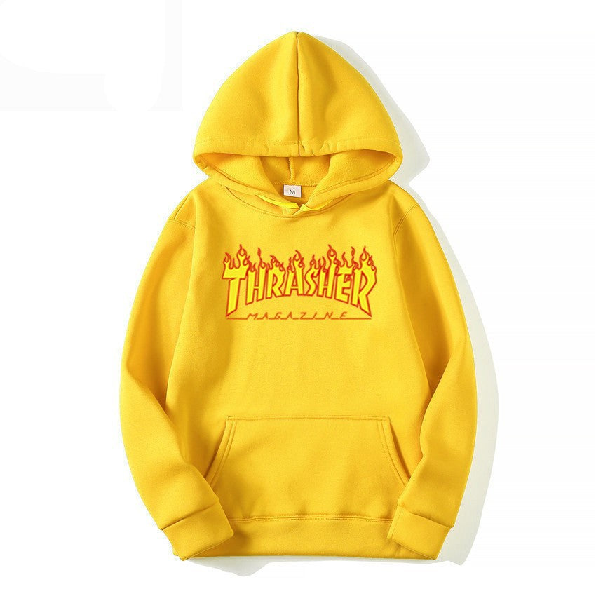 THRASHER Printed Unisex Fleece Hoodie Couple's Streetwear Casual Sweatshirt