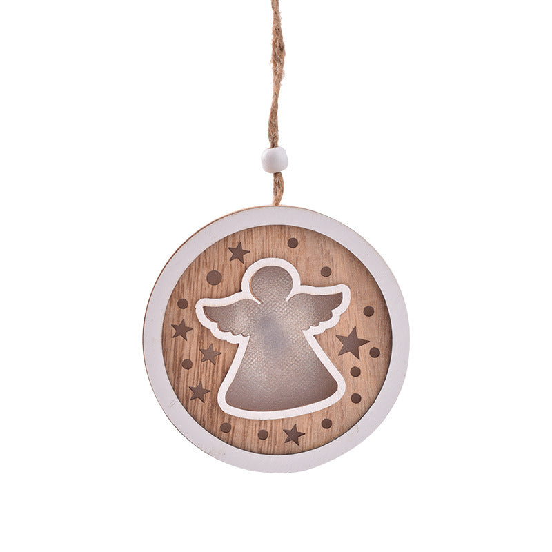 Christmas wooden painted Christmas circular light pendant creative hollow Christmas tree decoration with lights hanging