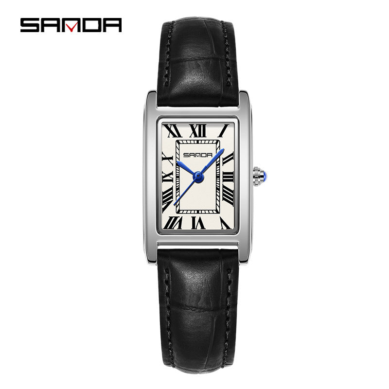 SANDA New Couple Watches Square Waterproof Quartz Watches Minimalist Three-Hand Roman Dial Men's and Women's Wristwatches