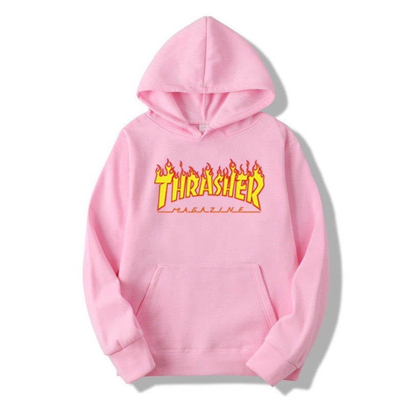 THRASHER Printed Unisex Fleece Hoodie Couple's Streetwear Casual Sweatshirt