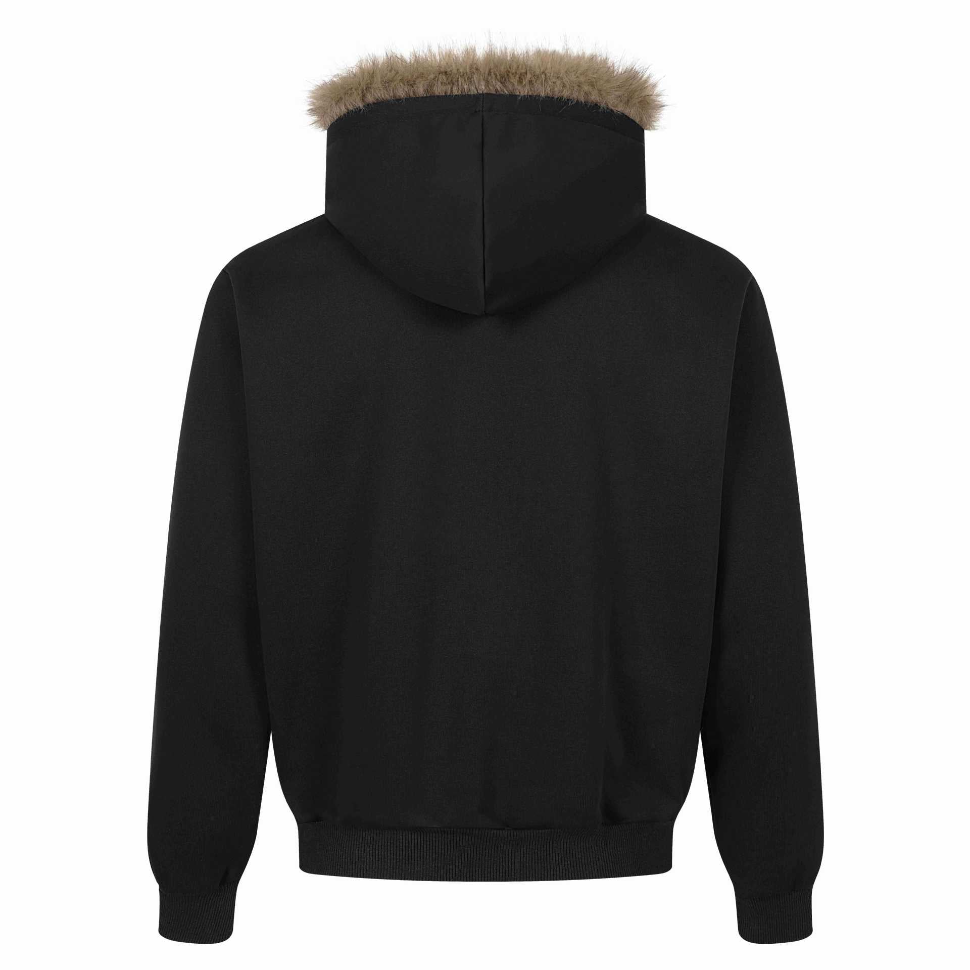 Print Long Faux Fur Hooded Zip-Up Hoodie for Men