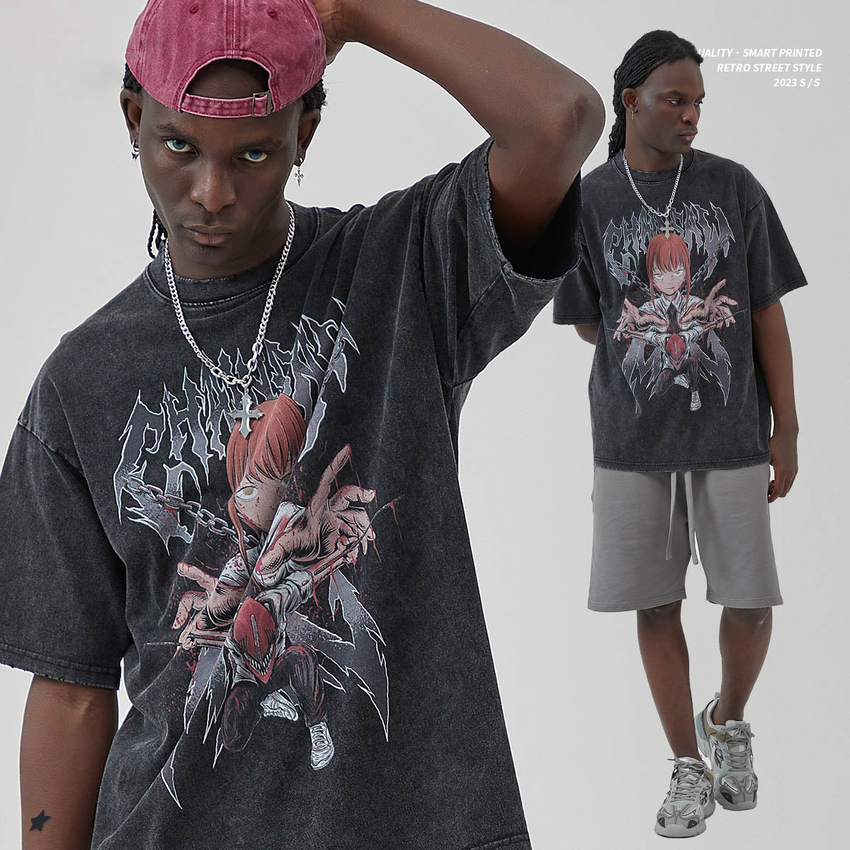 Anime Print Frayed Edge T-Shirt