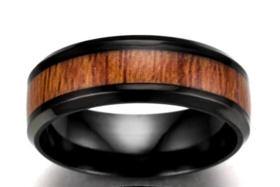 Wood Inlay Stainless Steel Ring