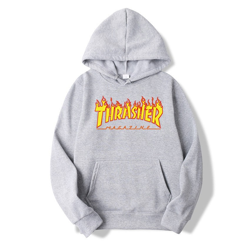 THRASHER Printed Unisex Fleece Hoodie Couple's Streetwear Casual Sweatshirt