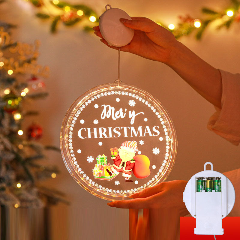 Christmas LED Decorative Light Door Hanging Christmas Tree Shopping Mall Showcase Atmosphere Light Colorful Circular Suction Cup Hanging Light