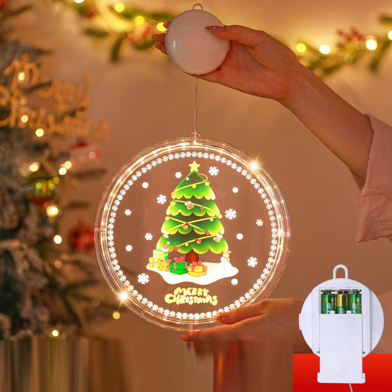 Christmas LED Decorative Light Door Hanging Christmas Tree Shopping Mall Showcase Atmosphere Light Colorful Circular Suction Cup Hanging Light