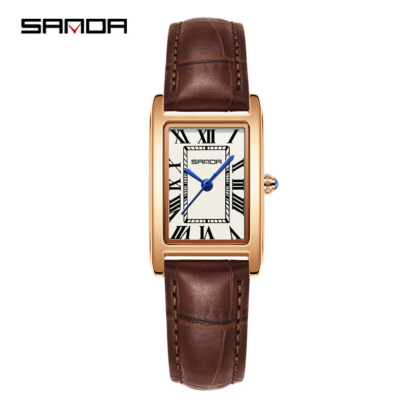 SANDA New Couple Watches Square Waterproof Quartz Watches Minimalist Three-Hand Roman Dial Men's and Women's Wristwatches