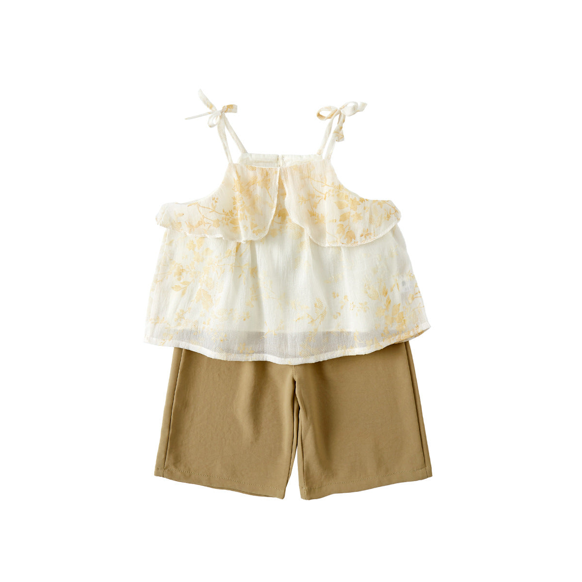 Girls' Toddler Strap Top Set  Style Flip Collar Shirt Shorts Two-Piece Outfit Trendy