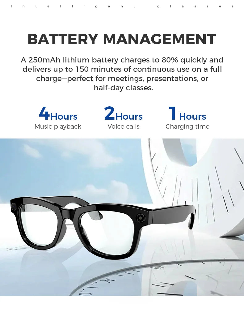 Bluetooth AI shooting glasses Bluetooth call voice assistant real-time translation 5-megapixel shooting stabilization