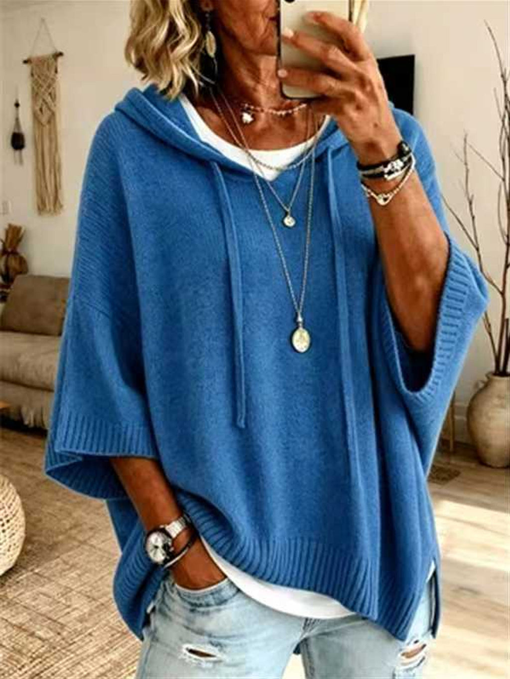 Women's Autumn/Winter New Style Casual Solid Color Hooded Knit Sweater Set