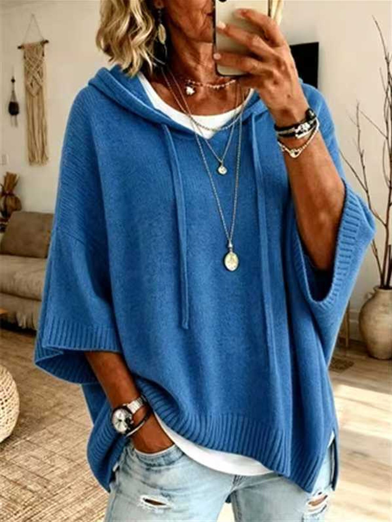 Women's Autumn/Winter New Style Casual Solid Color Hooded Knit Sweater Set