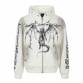 Dyed Spray Paint Stud Print Distressed Washed Hooded Zip-Up Sweatshirt