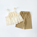 Girls' Toddler Strap Top Set  Style Flip Collar Shirt Shorts Two-Piece Outfit Trendy