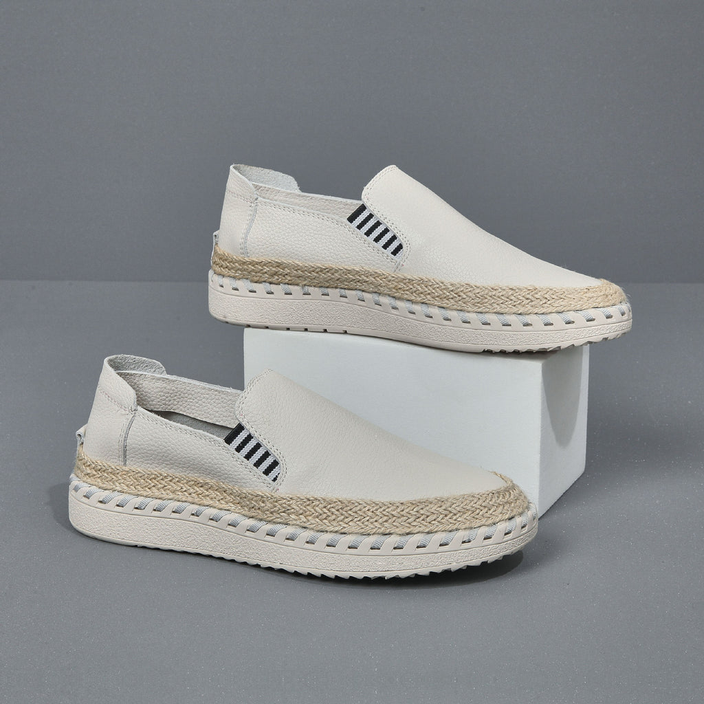 Handmade leather sewn massage shoe toe layer cowhide casual fisherman one foot men's shoes