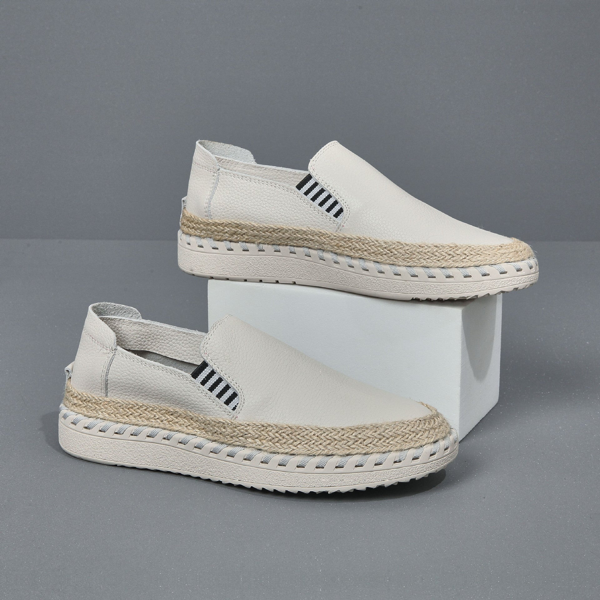Handmade leather sewn massage shoe toe layer cowhide casual fisherman one foot men's shoes