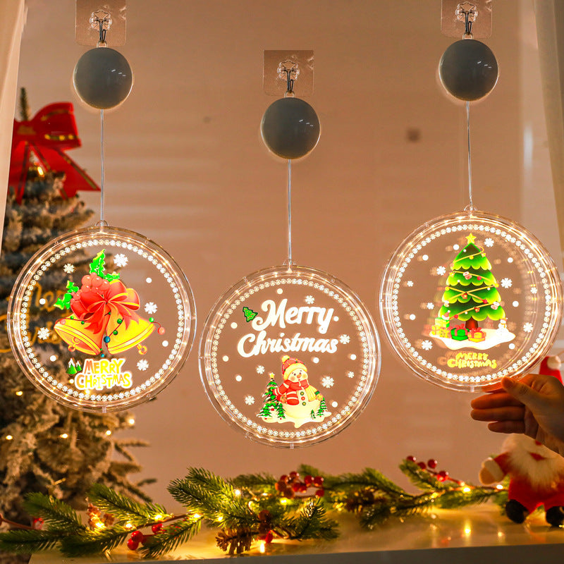 Christmas LED Decorative Light Door Hanging Christmas Tree Shopping Mall Showcase Atmosphere Light Colorful Circular Suction Cup Hanging Light