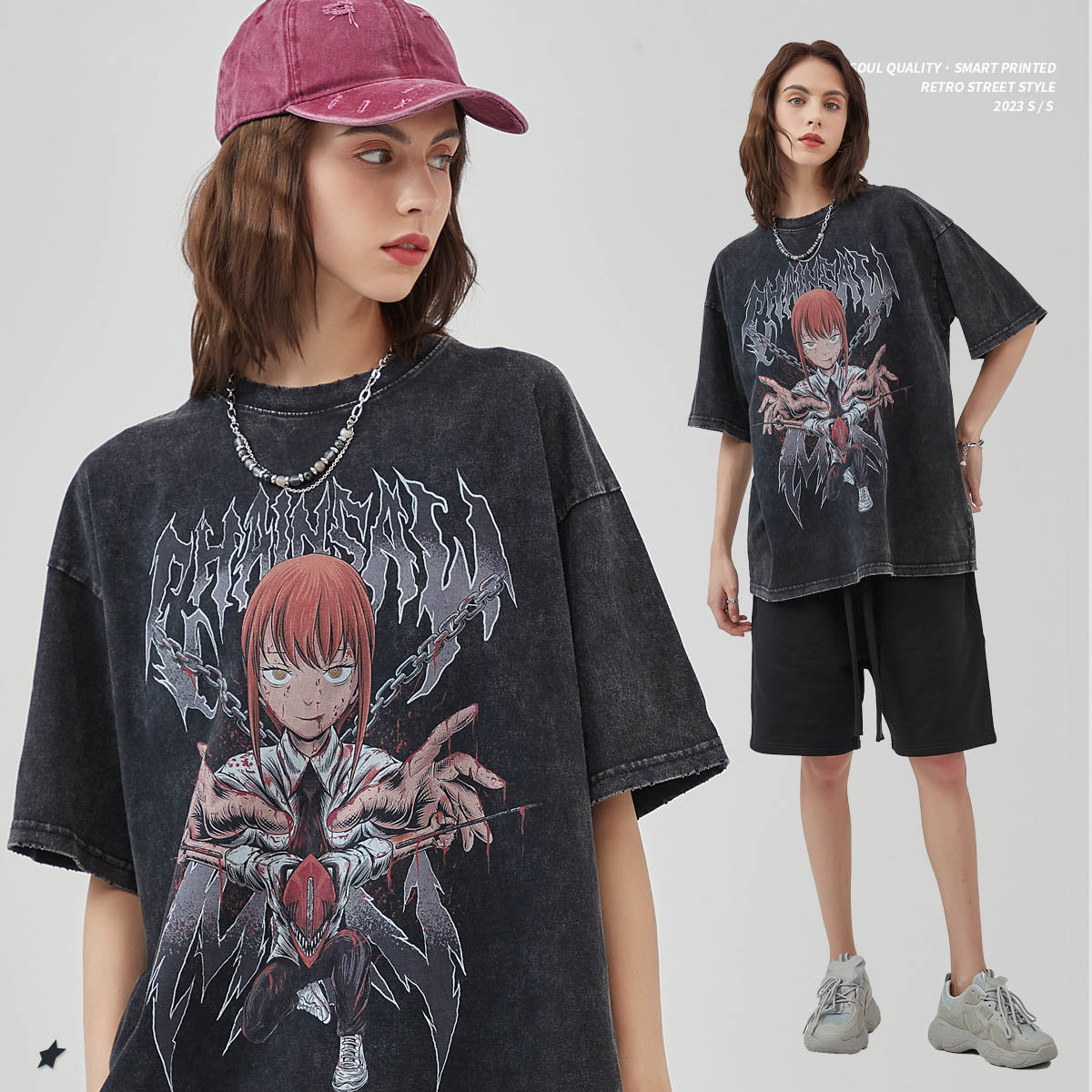 Anime Print Frayed Edge T-Shirt