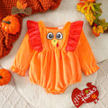 Thanksgiving Turkey Baby Romper Autumn Winter Velvet Long Sleeve Onesie for Girls Holiday Outfit