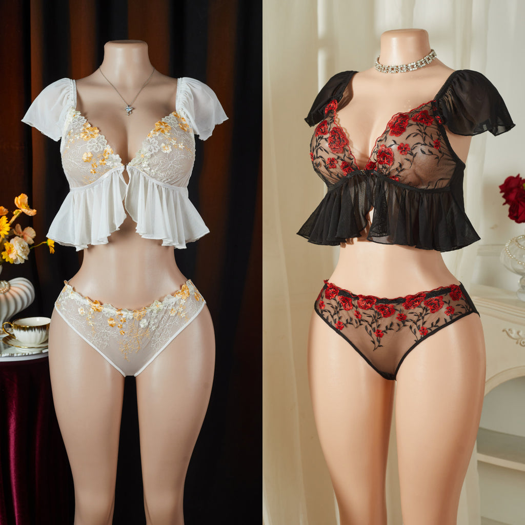 Lace Perspective Ruffle Underwear Set