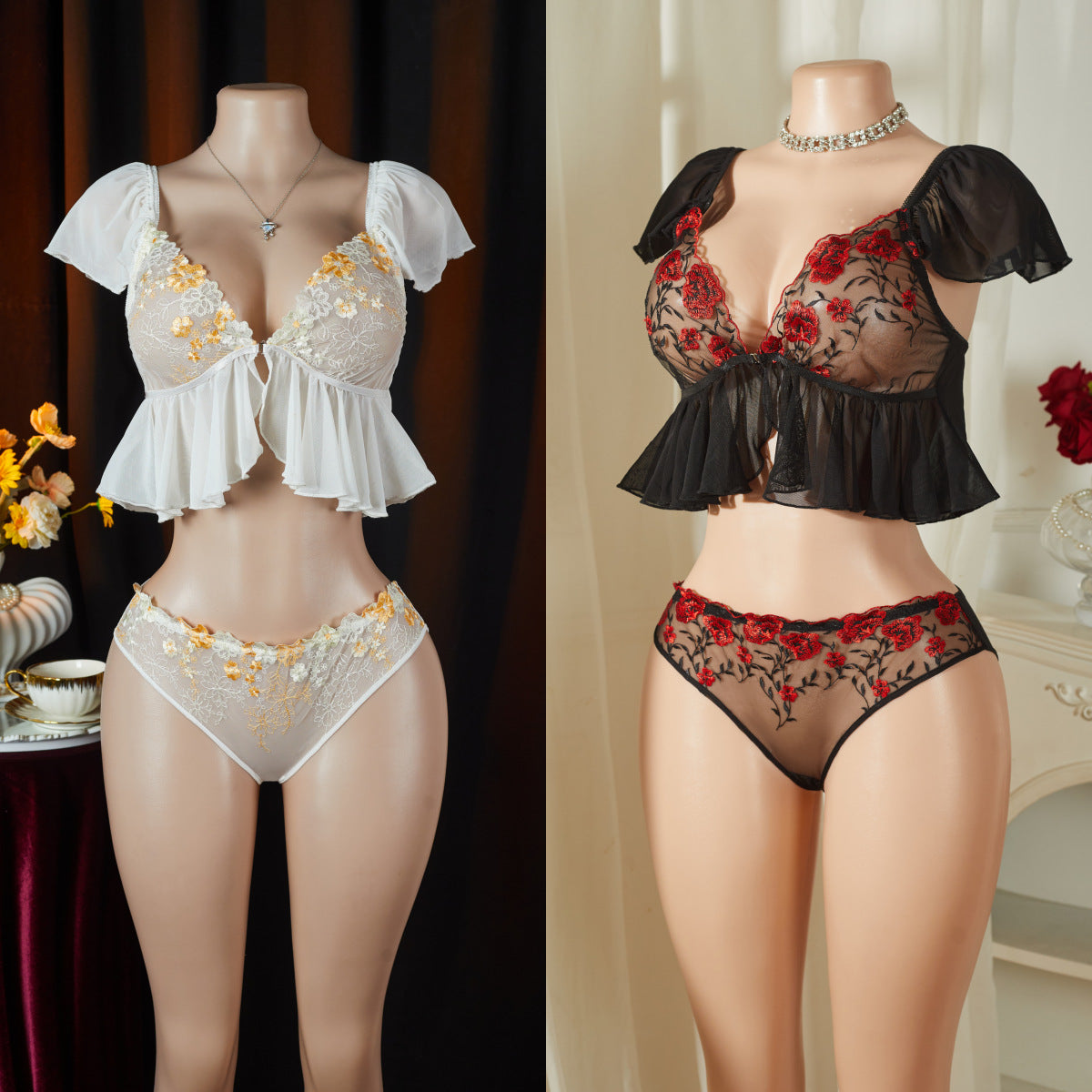 Lace Perspective Ruffle Underwear Set
