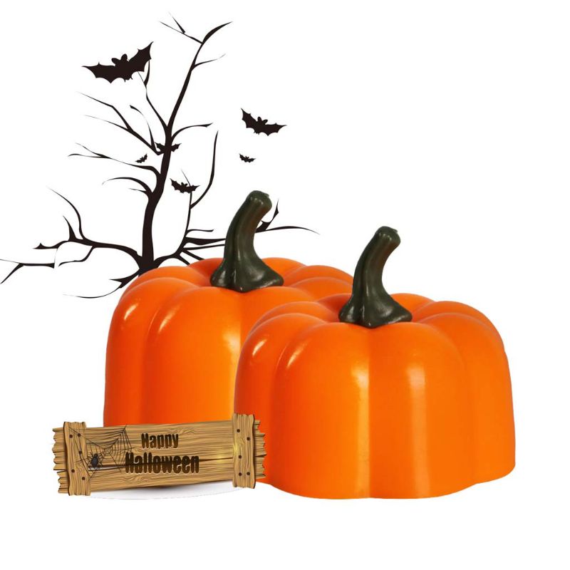 12Pcs 3D Pumpkin Battery Operated LED Electric Candle Light Flameless Tealights Flickering Halloween Festival Party Decoration