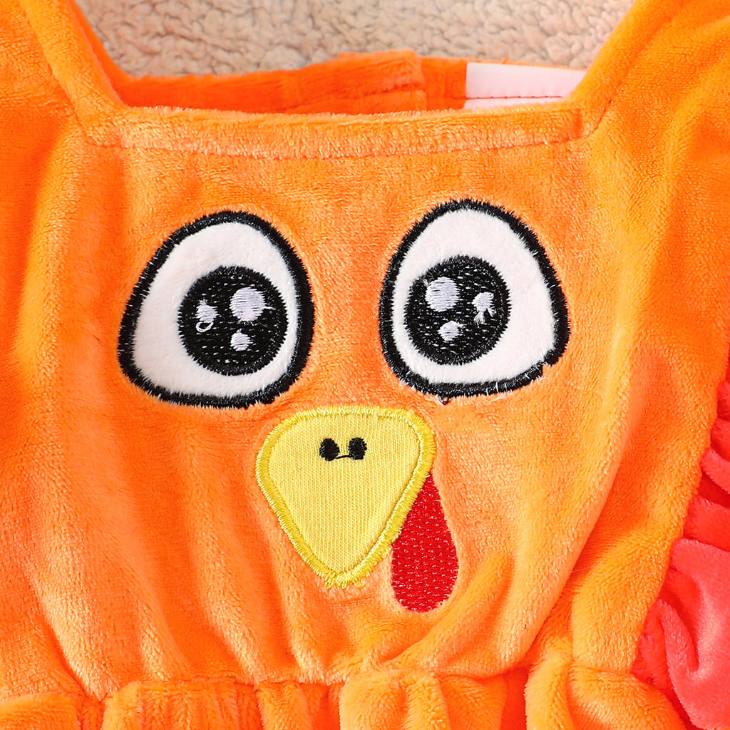 Thanksgiving Turkey Baby Romper Autumn Winter Velvet Long Sleeve Onesie for Girls Holiday Outfit
