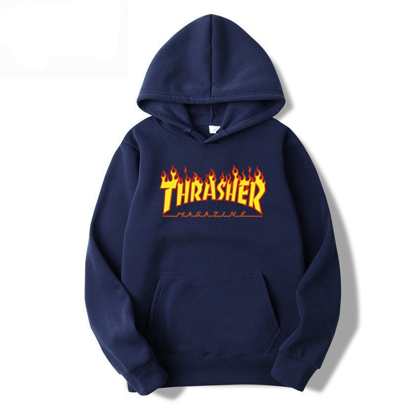 THRASHER Printed Unisex Fleece Hoodie Couple's Streetwear Casual Sweatshirt