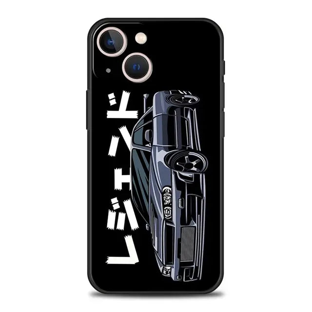 Luxury Phone Case For iPhone 11 12 13 15 14 Pro Max X XR XS 7 8 Plus SE 2020 Black Soft Cover Funda JDM Tokyo Drift Sports Car