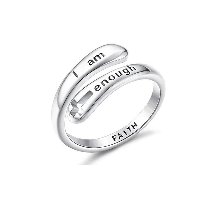I am enough hollow cross ring with adjustable opening