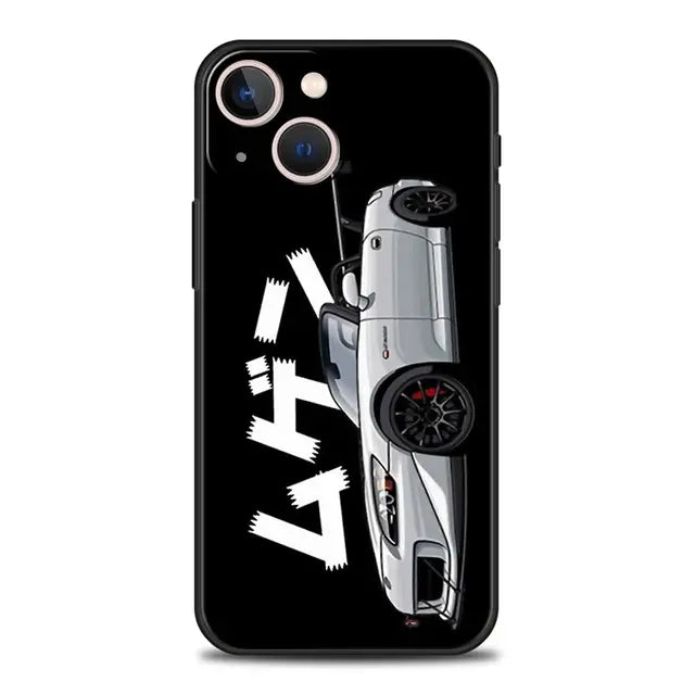 Luxury Phone Case For iPhone 11 12 13 15 14 Pro Max X XR XS 7 8 Plus SE 2020 Black Soft Cover Funda JDM Tokyo Drift Sports Car