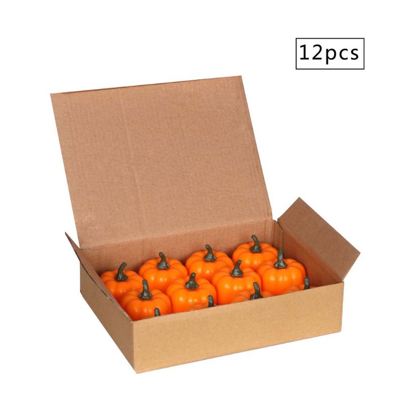 12Pcs 3D Pumpkin Battery Operated LED Electric Candle Light Flameless Tealights Flickering Halloween Festival Party Decoration