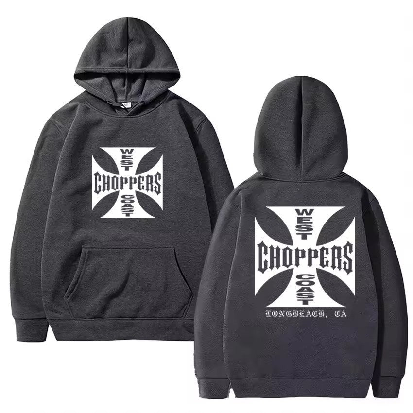 Long Sleeve Hoodie with Double-Sided Print West Coast Retro Sweatshirt