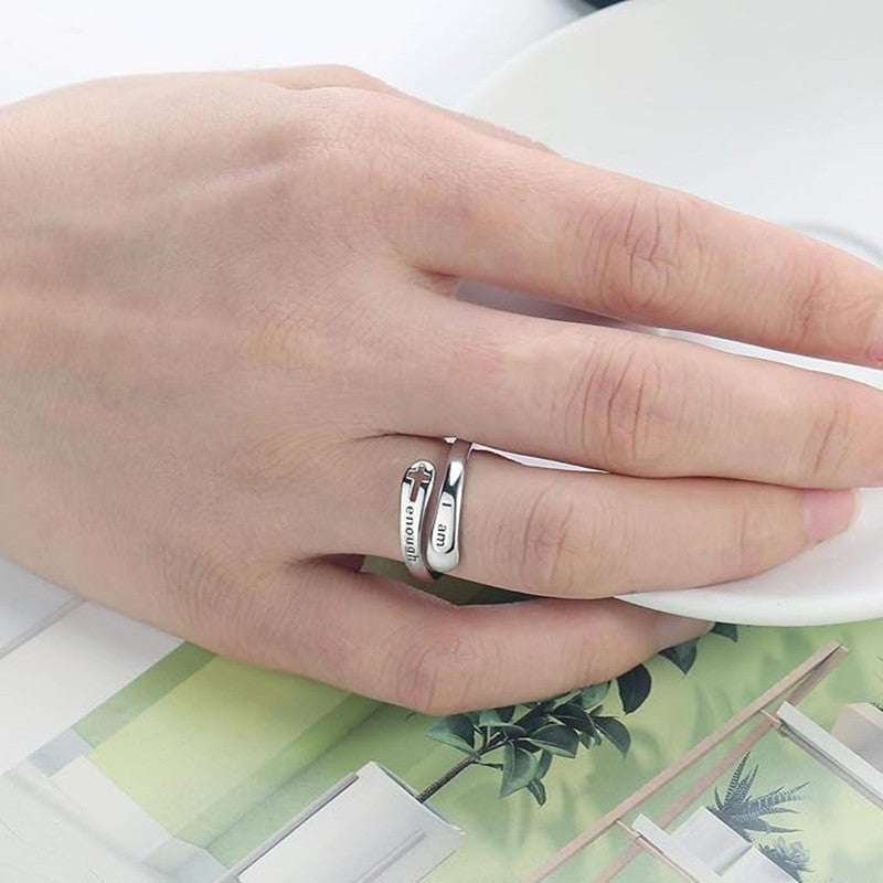 I am enough hollow cross ring with adjustable opening