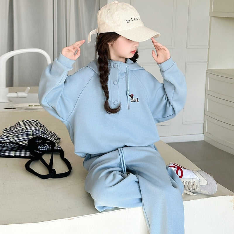 Girls' Casual Hoodie Outfit Set, Two-Piece Sporty Suit for Kids