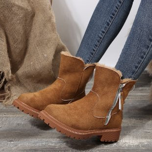 Winter women's boots with thick and warm cotton shoes and fur integrated in the middle tube and velvet