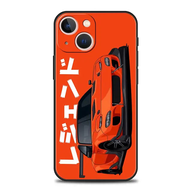 Luxury Phone Case For iPhone 11 12 13 15 14 Pro Max X XR XS 7 8 Plus SE 2020 Black Soft Cover Funda JDM Tokyo Drift Sports Car
