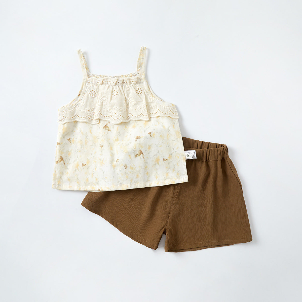 Girls' Floral Strap Set Baby Thin Vest Shorts Two-Piece Set