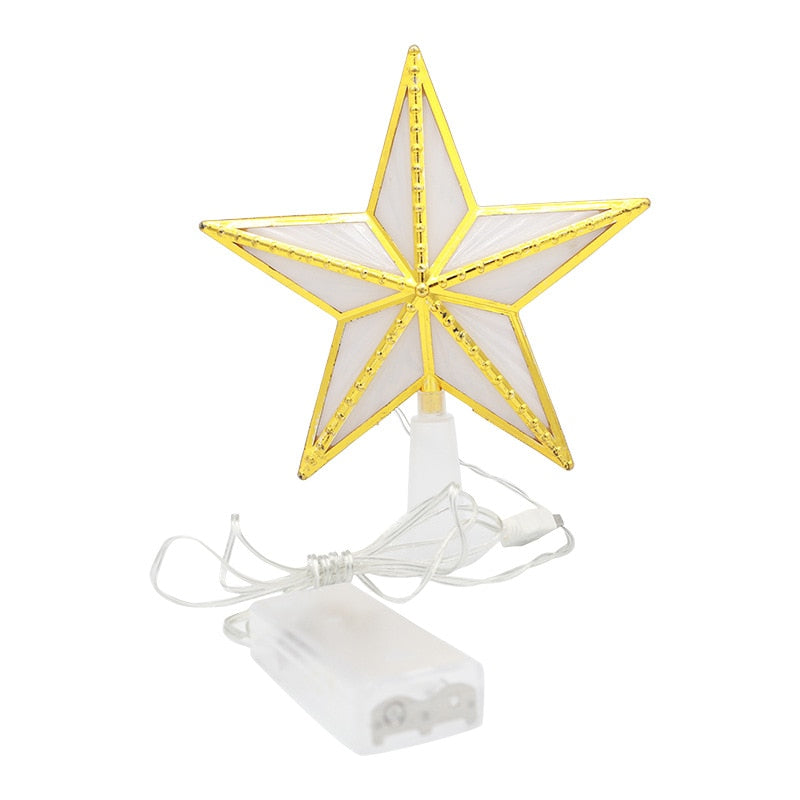 1PC Led Christmas Tree Top Star Light Glowing Five-pointed Star 17cm Xmas Tree Ornaments New Year Party Decor