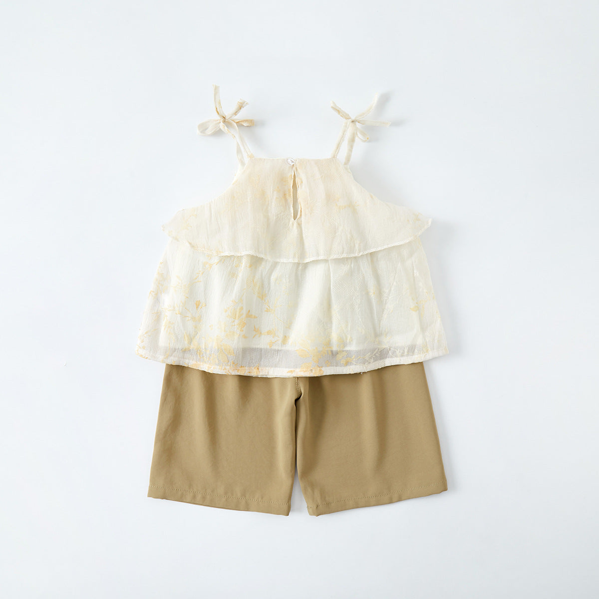 Girls' Toddler Strap Top Set  Style Flip Collar Shirt Shorts Two-Piece Outfit Trendy