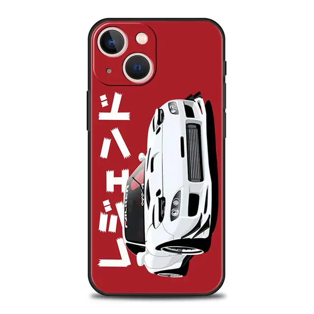 Luxury Phone Case For iPhone 11 12 13 15 14 Pro Max X XR XS 7 8 Plus SE 2020 Black Soft Cover Funda JDM Tokyo Drift Sports Car