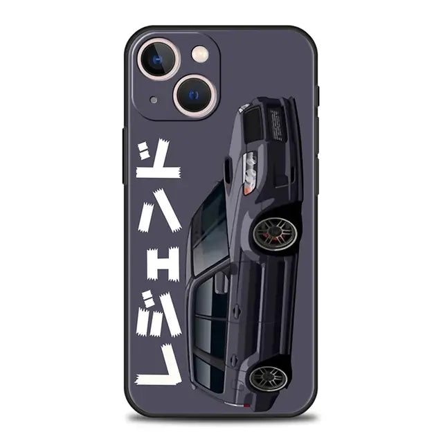 Luxury Phone Case For iPhone 11 12 13 15 14 Pro Max X XR XS 7 8 Plus SE 2020 Black Soft Cover Funda JDM Tokyo Drift Sports Car