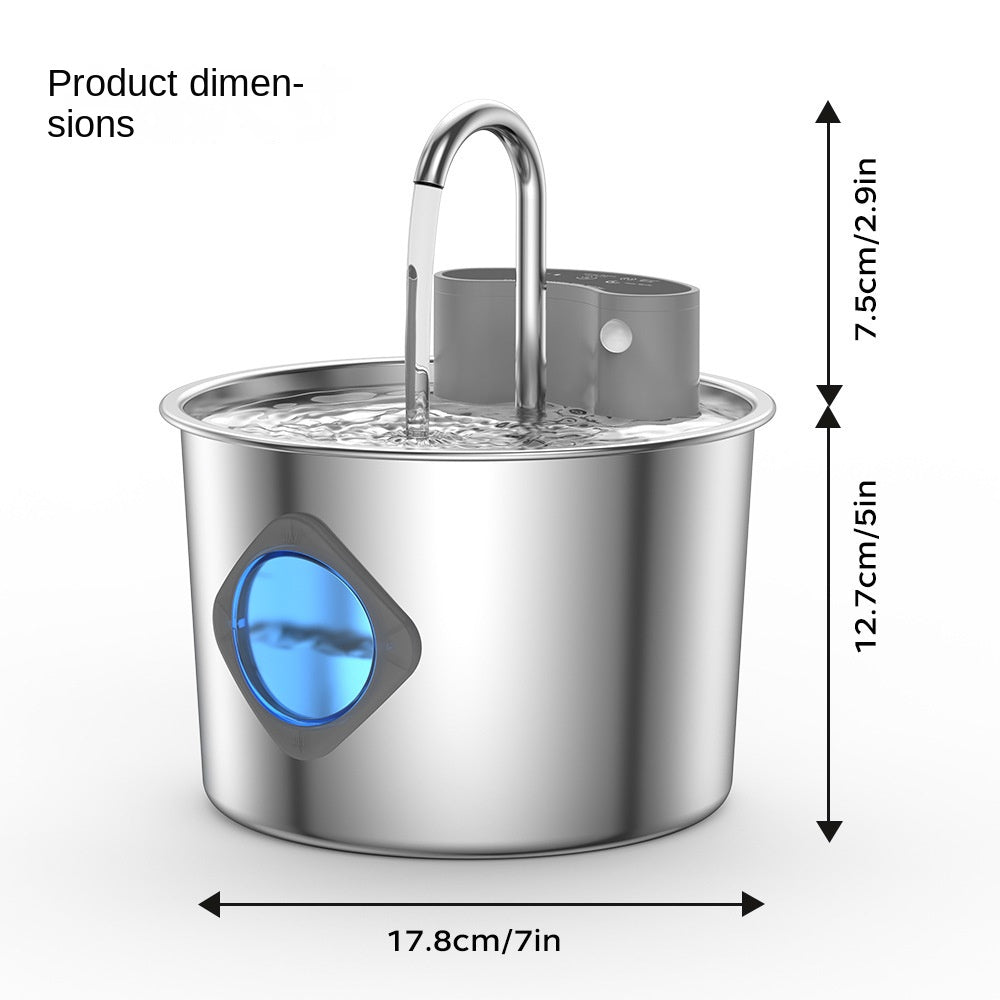 Smart Stainless Steel Cat Water Dispenser, Wireless Sensor, No Plug-in, Automatic Circulation, Large Capacity Pet Water Fountain