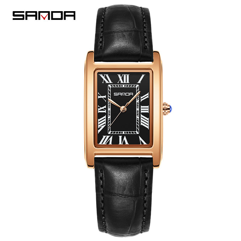 SANDA New Couple Watches Square Waterproof Quartz Watches Minimalist Three-Hand Roman Dial Men's and Women's Wristwatches