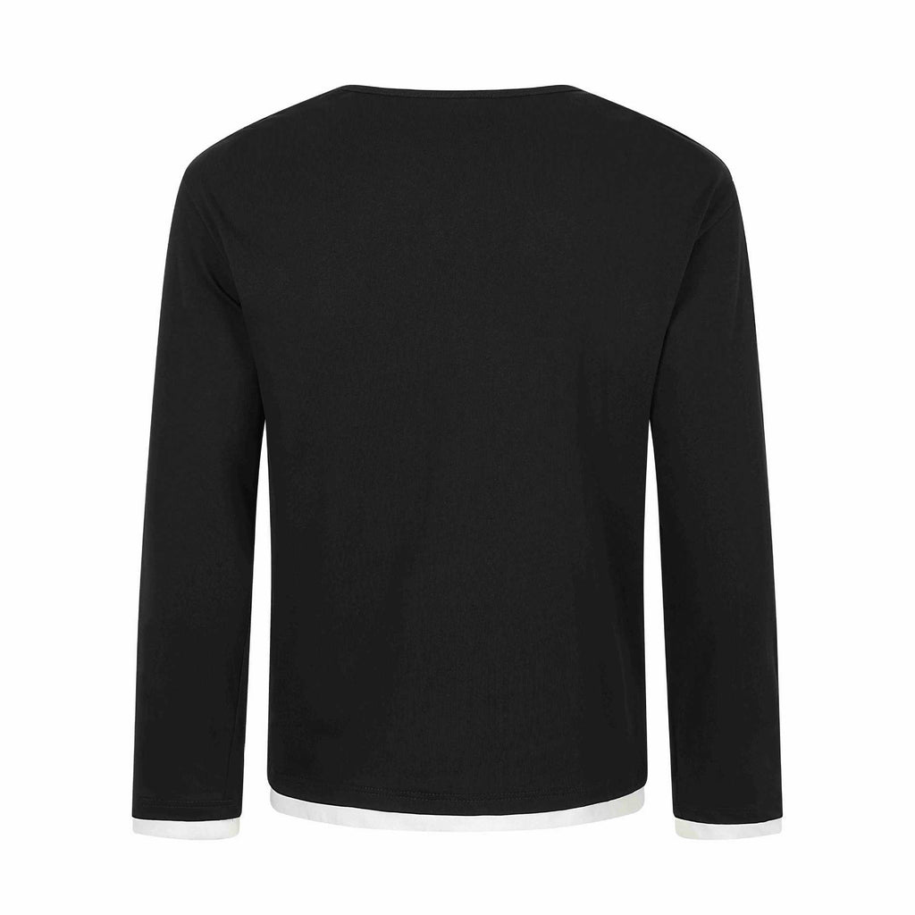 Print High Neck Mock Two-Piece Long Sleeve T-Shirt Men American Street Style Fashion