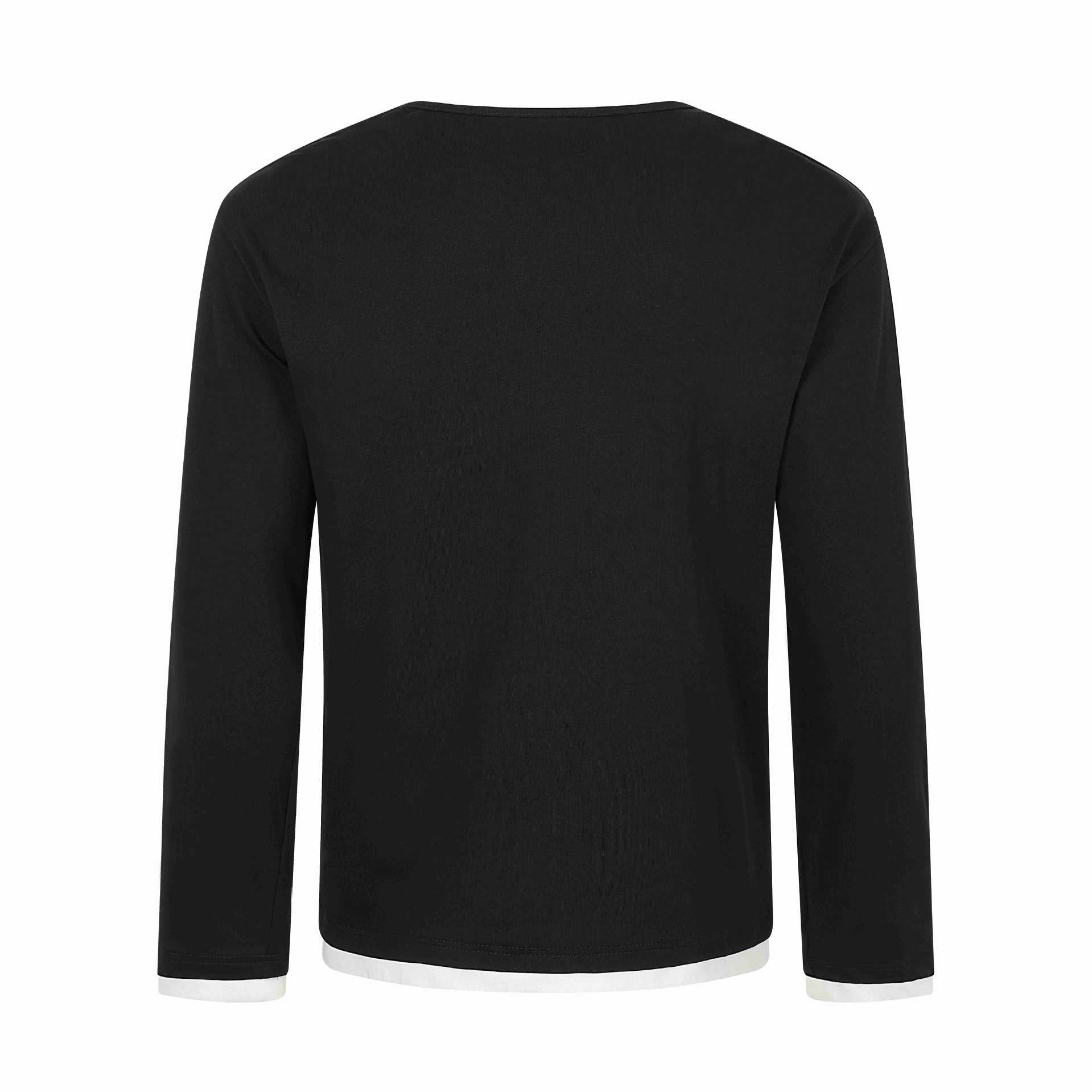 Print High Neck Mock Two-Piece Long Sleeve T-Shirt Men American Street Style Fashion