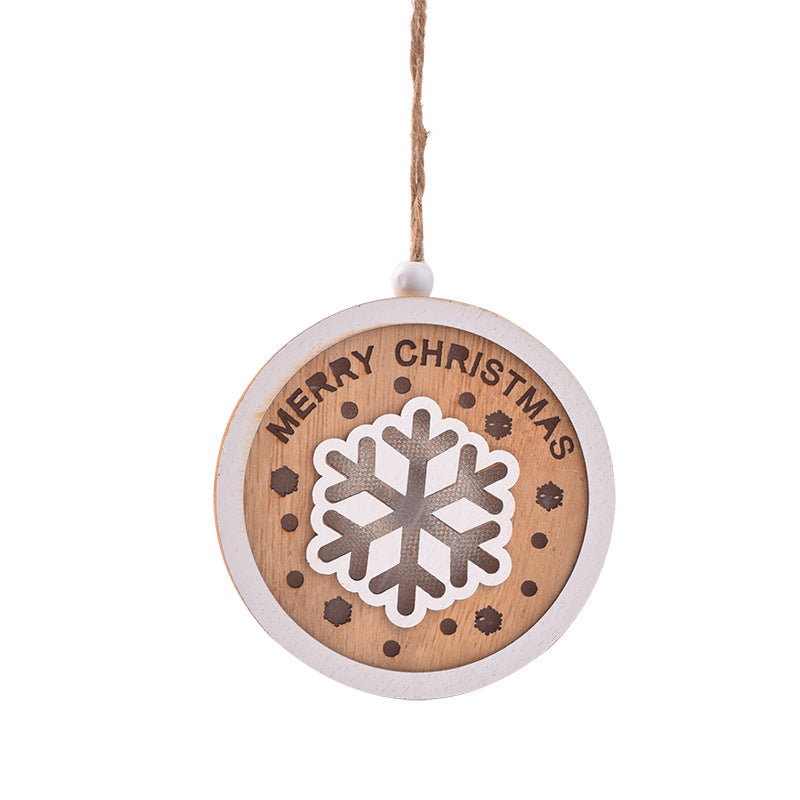 Christmas wooden painted Christmas circular light pendant creative hollow Christmas tree decoration with lights hanging