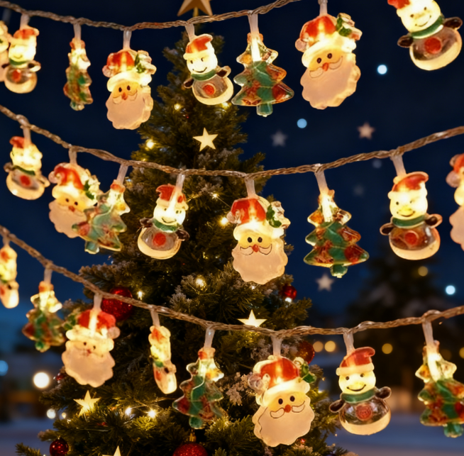 Painted Old Man, Snowman, Christmas Tree, Christmas Lights, LED Light String, Outdoor Decoration
