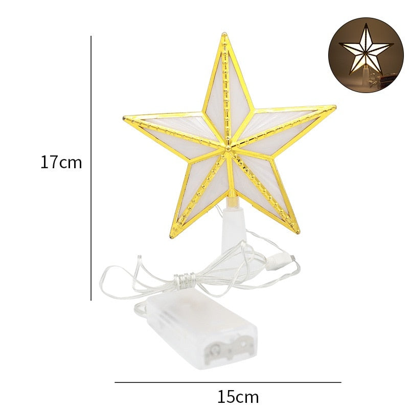 1PC Led Christmas Tree Top Star Light Glowing Five-pointed Star 17cm Xmas Tree Ornaments New Year Party Decor