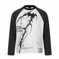 Gothic Dark Scythe Subculture Shoulder Seam Stripe Long Sleeve T-Shirt