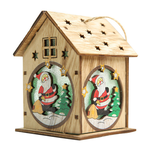 Festival Led Light Wood House Santa Claus Christmas Tree Decorations